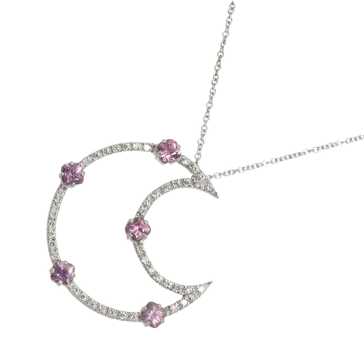 Sapphire Diamond Necklace 18K White Gold 750