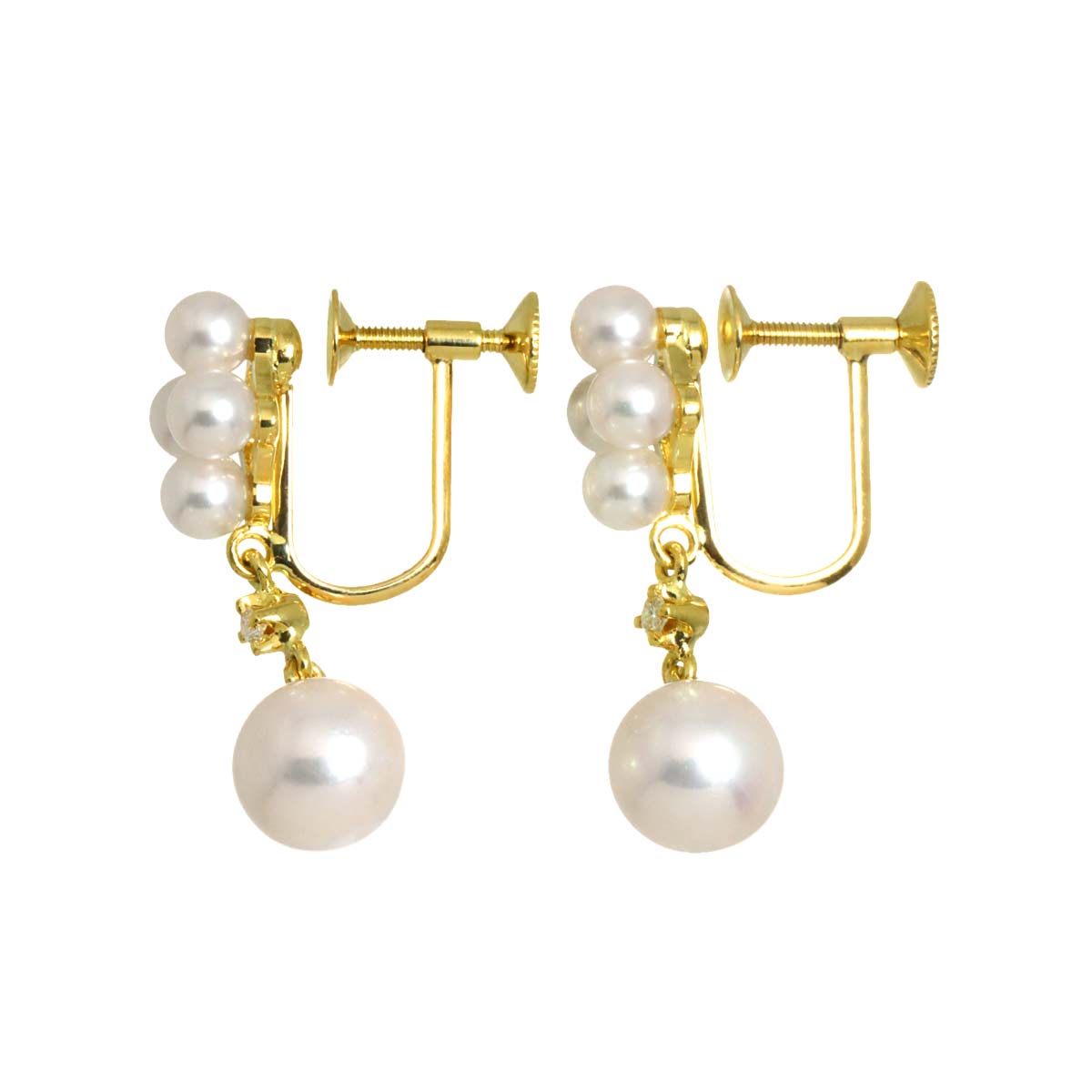 Akoya Pearl 6.8-3.5mm Diamond Earrings 18K Yellow Gold 750