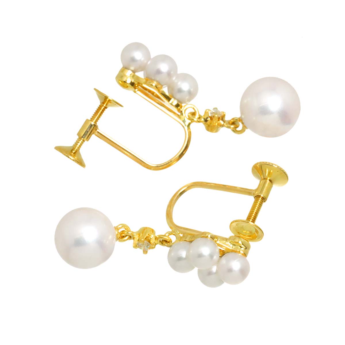Akoya Pearl 6.8-3.5mm Diamond Earrings 18K Yellow Gold 750