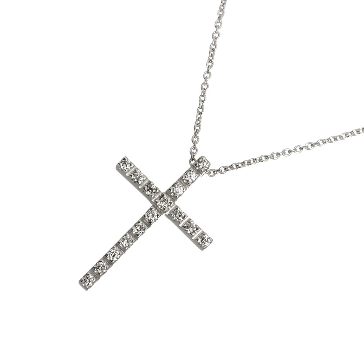 Diamond 0.16ct Cross Necklace 18K WG 750