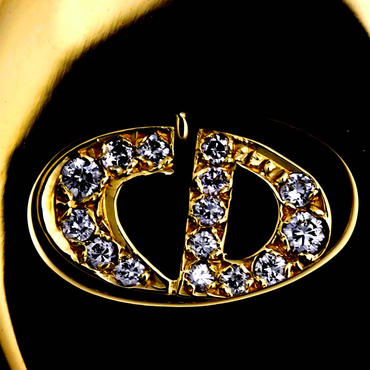 Christian Dior Diamond Pendant Top 18K YG Yellow Gold 750