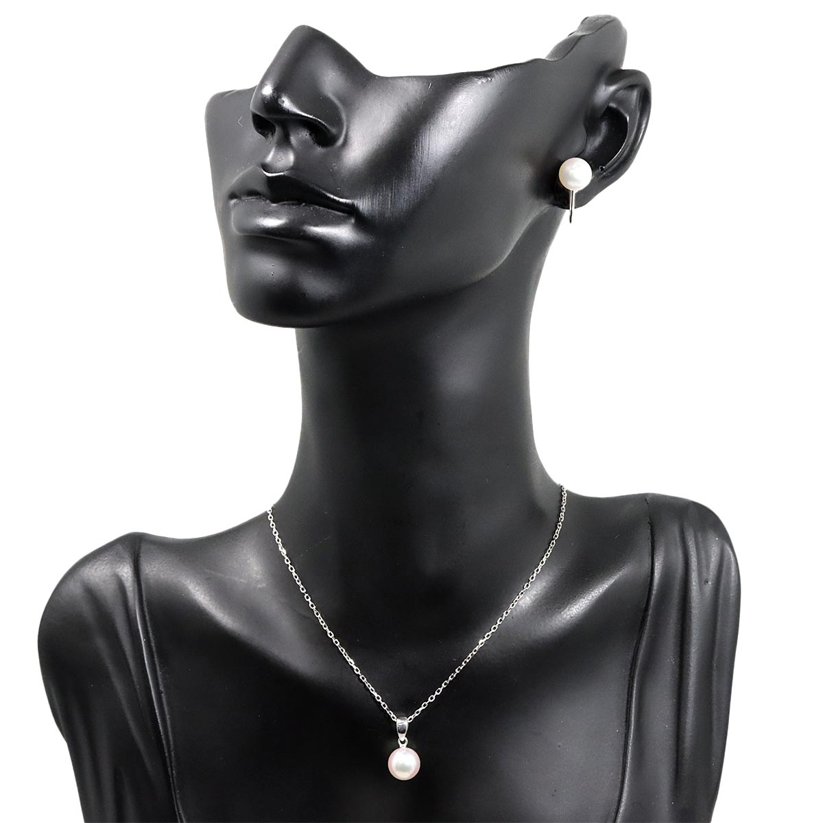 Akoya Pearl Necklace Earrings Pierced 18K WG 750