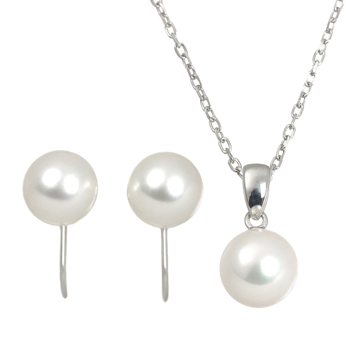 Akoya Pearl Necklace Earrings Pierced 18K WG 750