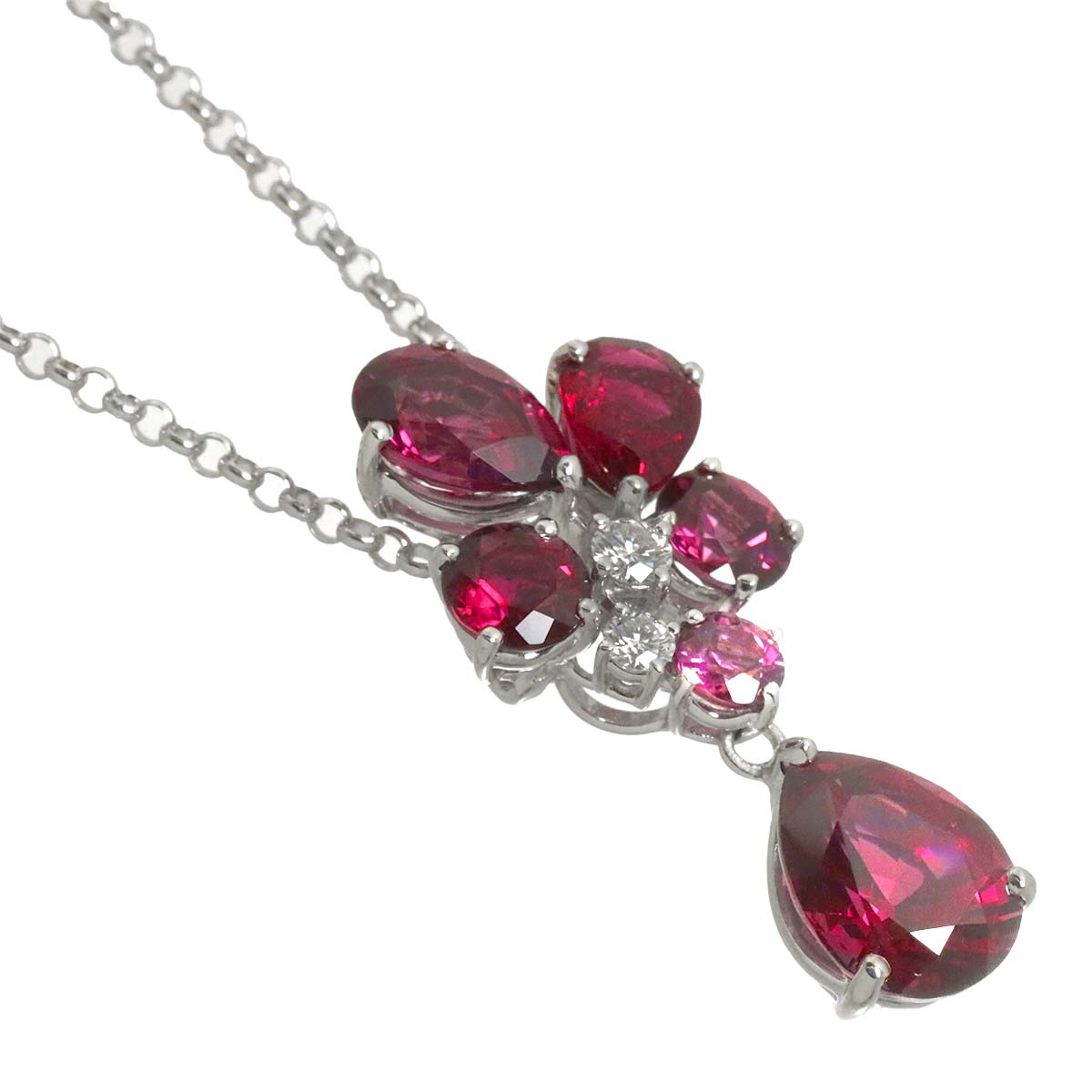 Garnet 5.47ct Tourmaline Diamond Necklace 18K White Gold 750