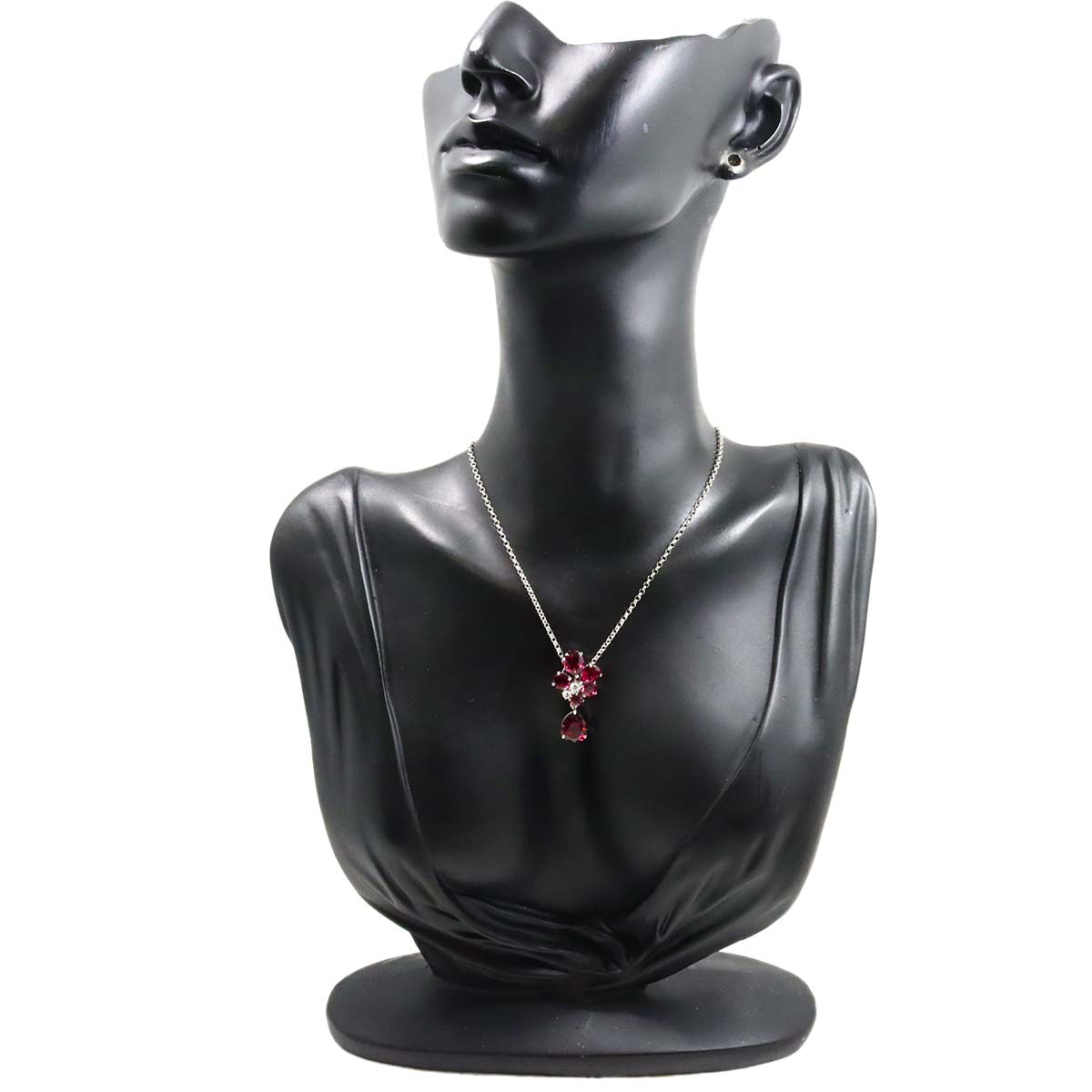 Garnet 5.47ct Tourmaline Diamond Necklace 18K White Gold 750