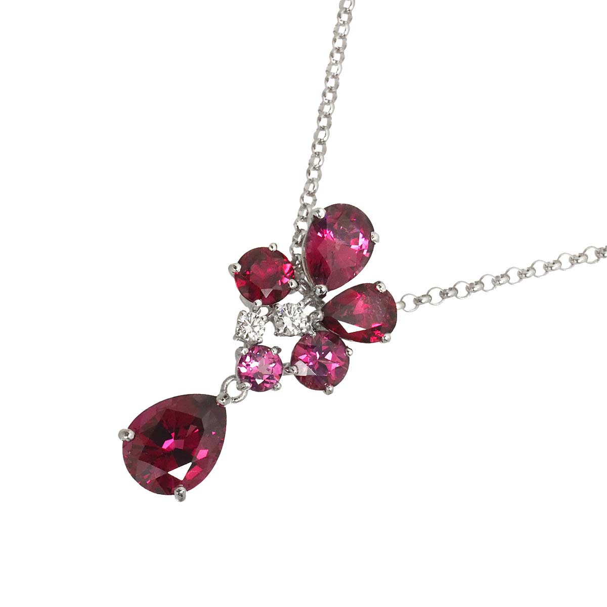 Garnet 5.47ct Tourmaline Diamond Necklace 18K White Gold 750