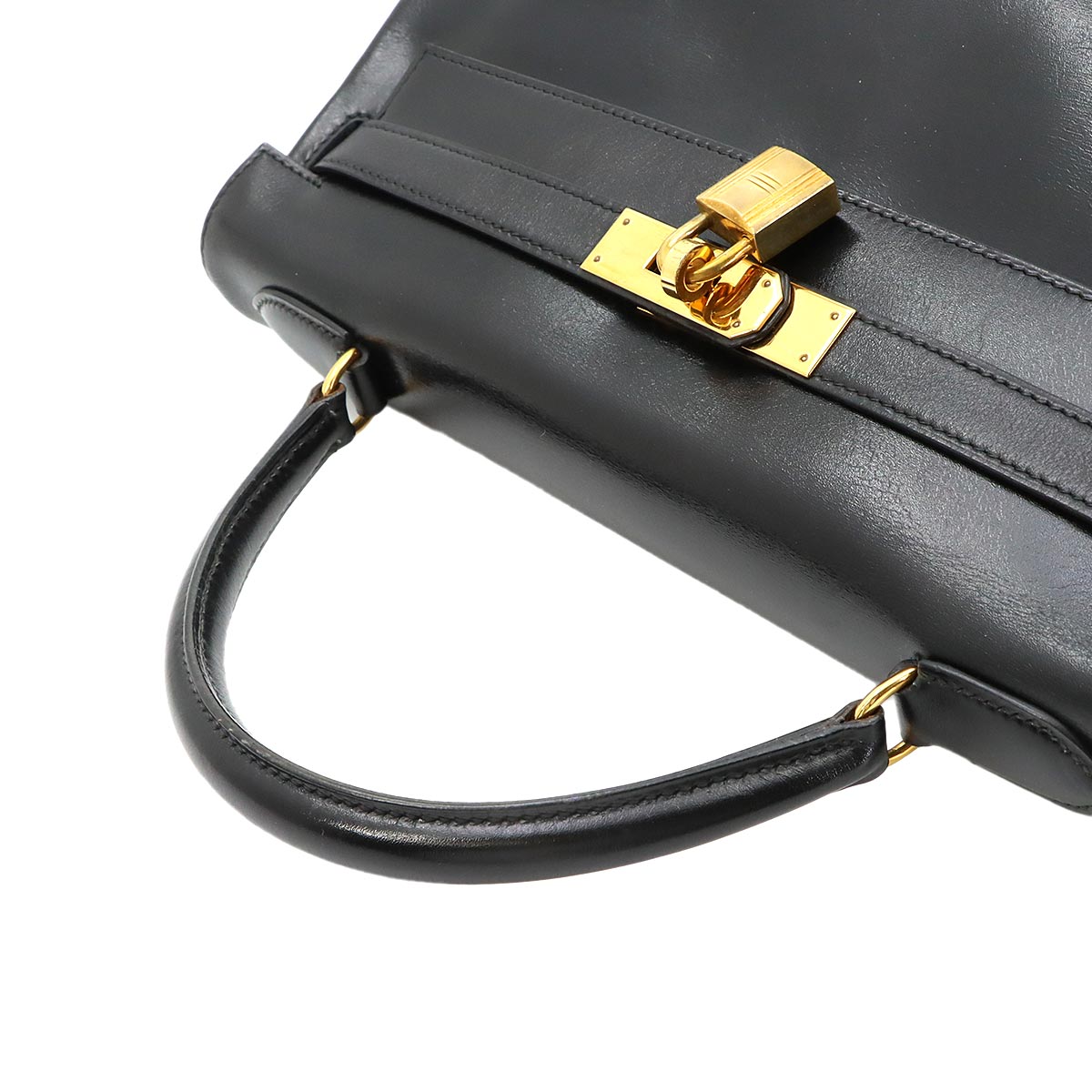 Kelly 32 Box calf Black Hand Shoulder Bag Vintage Purse