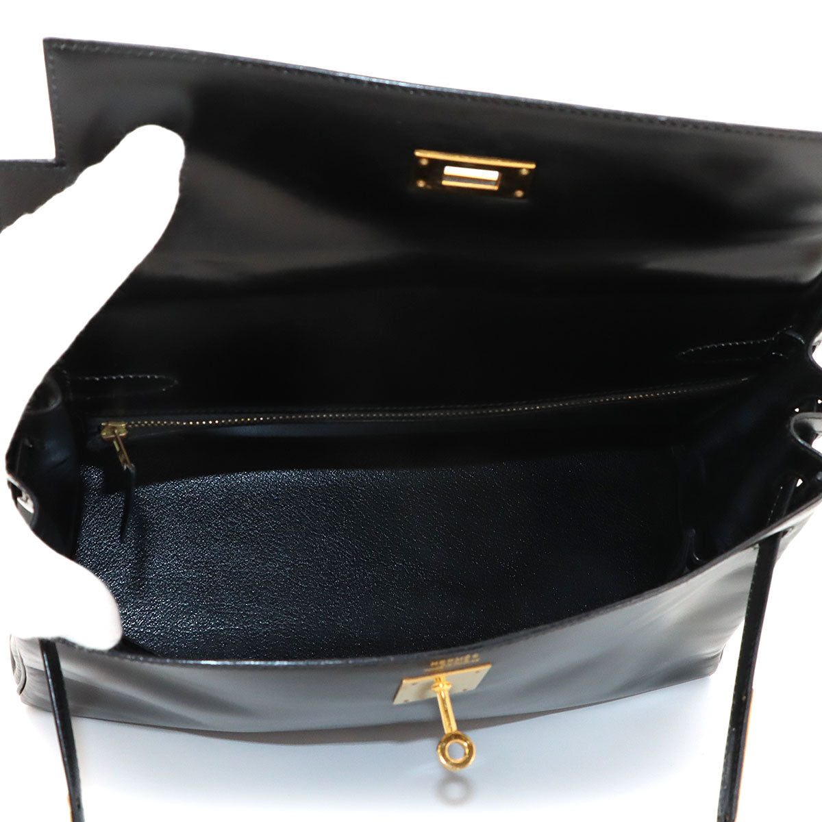 Kelly 32 Box calf Black Hand Shoulder Bag Vintage Purse