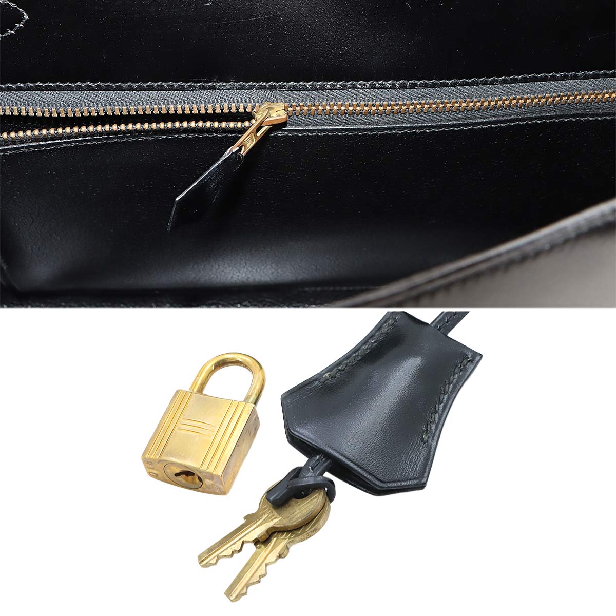 Kelly 32 Box calf Black Hand Shoulder Bag Vintage Purse