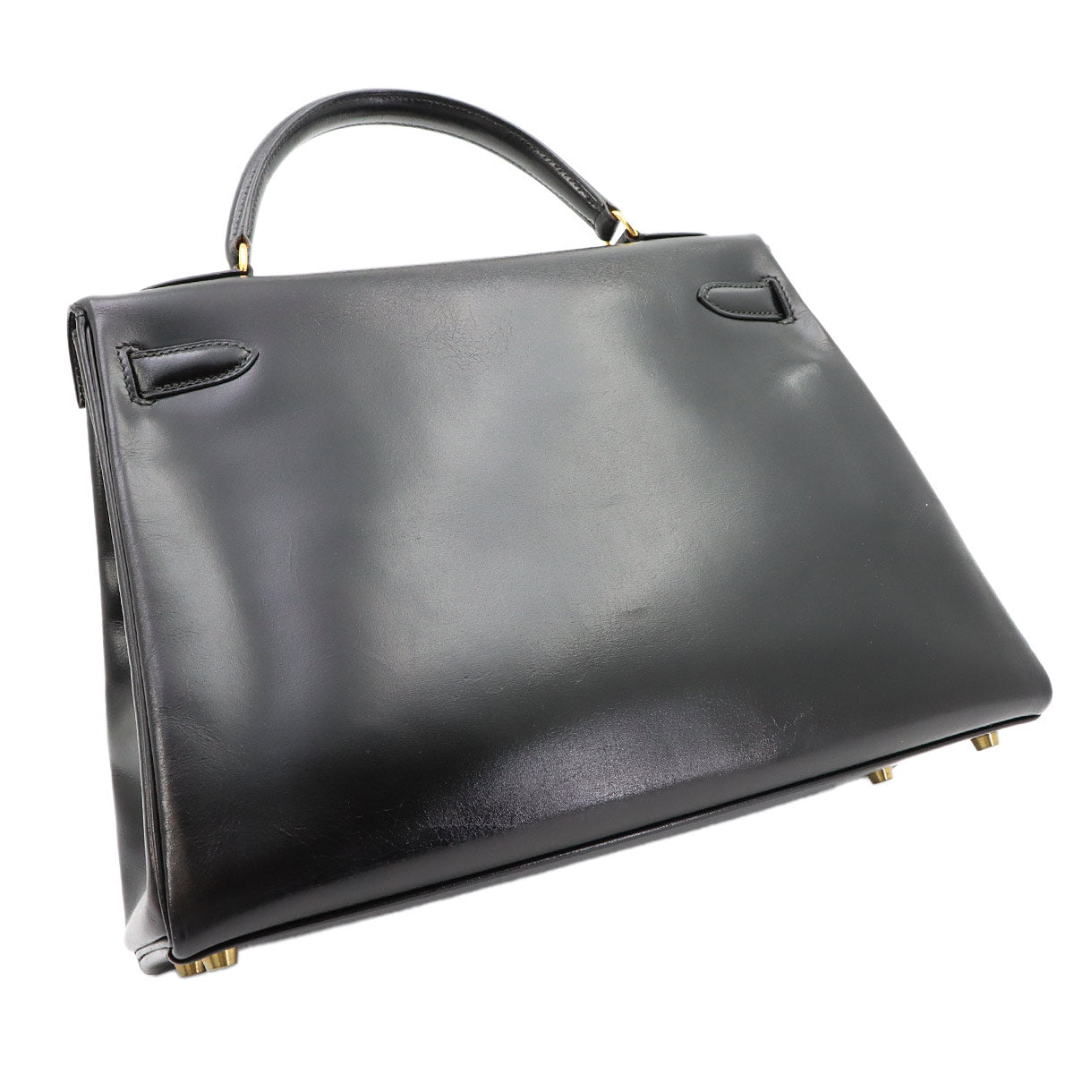 Kelly 32 Box calf Black Hand Shoulder Bag Vintage Purse