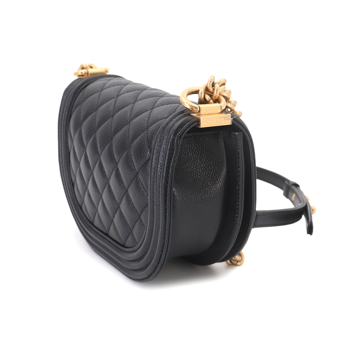 Boy CHANEL Small Messenger Bag Chain Shoulder Black AS3350