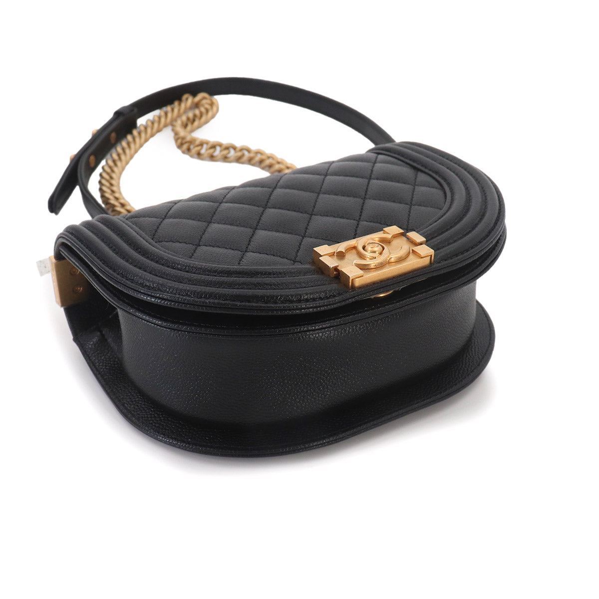 Boy CHANEL Small Messenger Bag Chain Shoulder Black AS3350