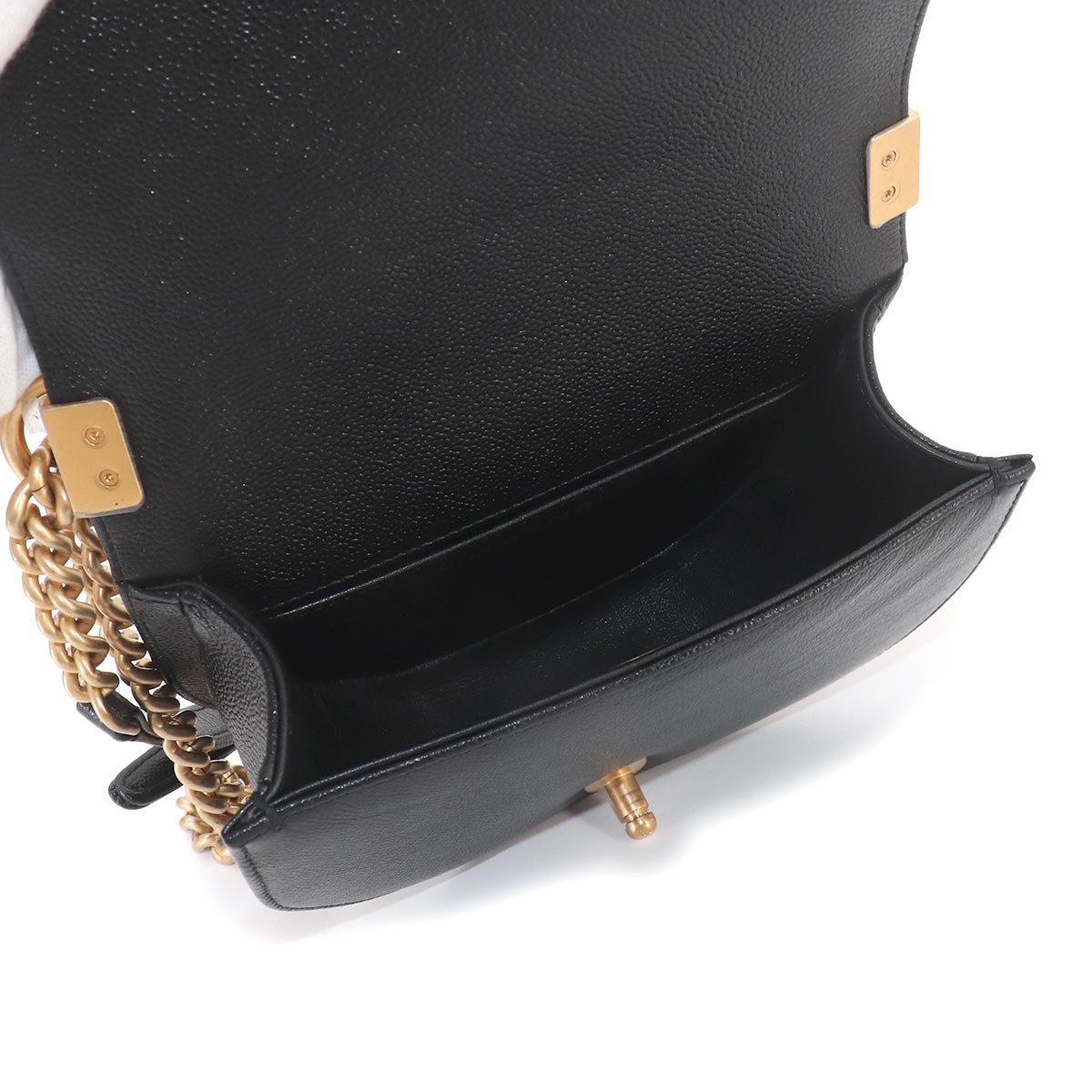 Boy CHANEL Small Messenger Bag Chain Shoulder Black AS3350