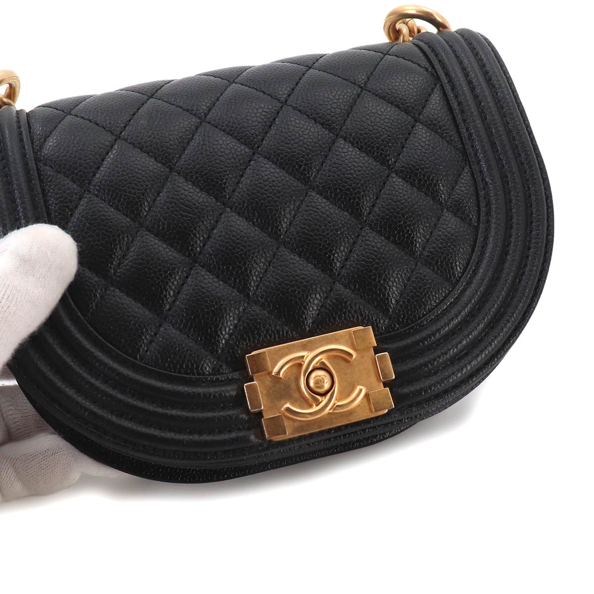 Boy CHANEL Small Messenger Bag Chain Shoulder Black AS3350