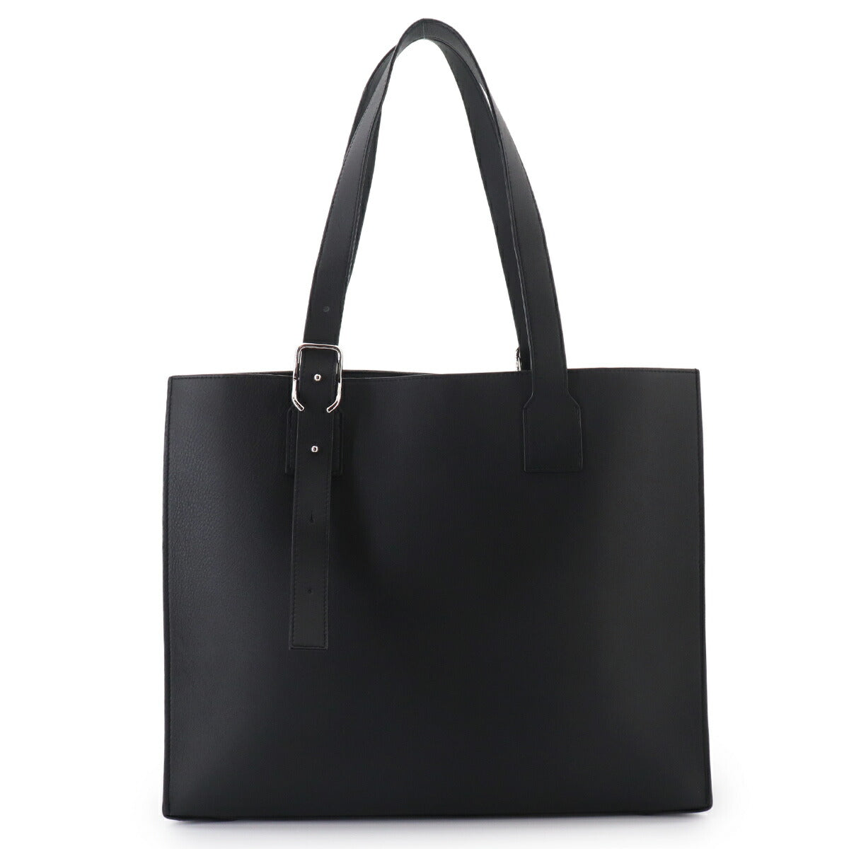 Buckle Horizontal Tote Bag Leather Black B692K96X04
