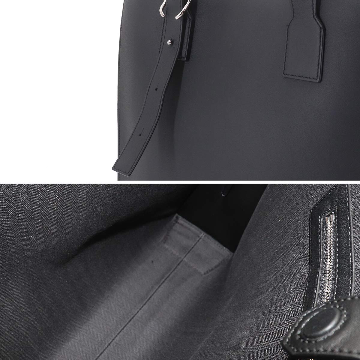 Buckle Horizontal Tote Bag Leather Black B692K96X04