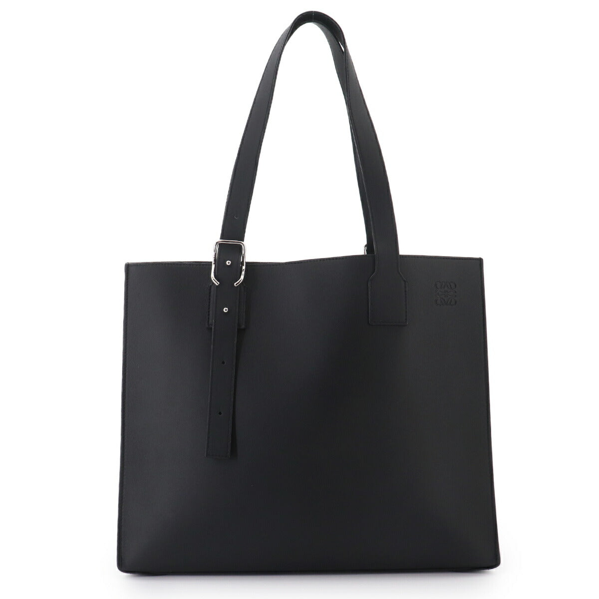 Buckle Horizontal Tote Bag Leather Black B692K96X04