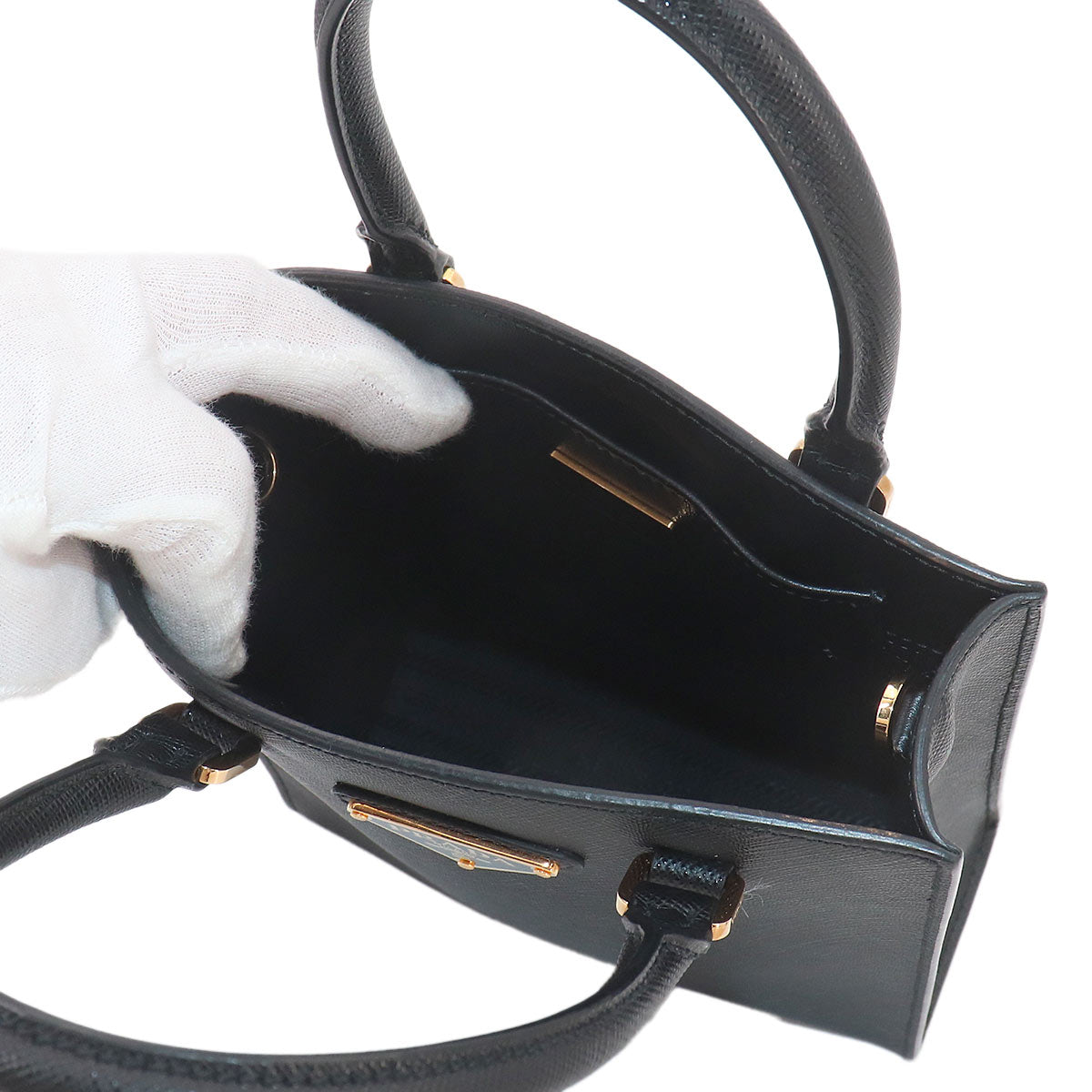 2way Hand Shoulder Bag Saffiano Leather Nero Black Purse