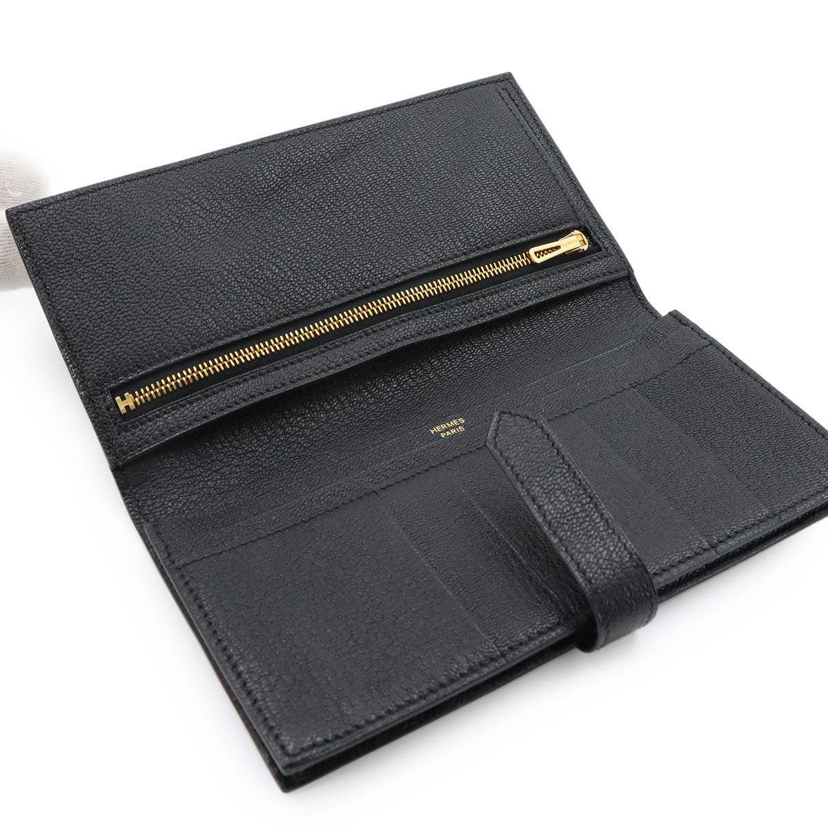 Bearn Souffle Long Wallet Chevre Black Purse