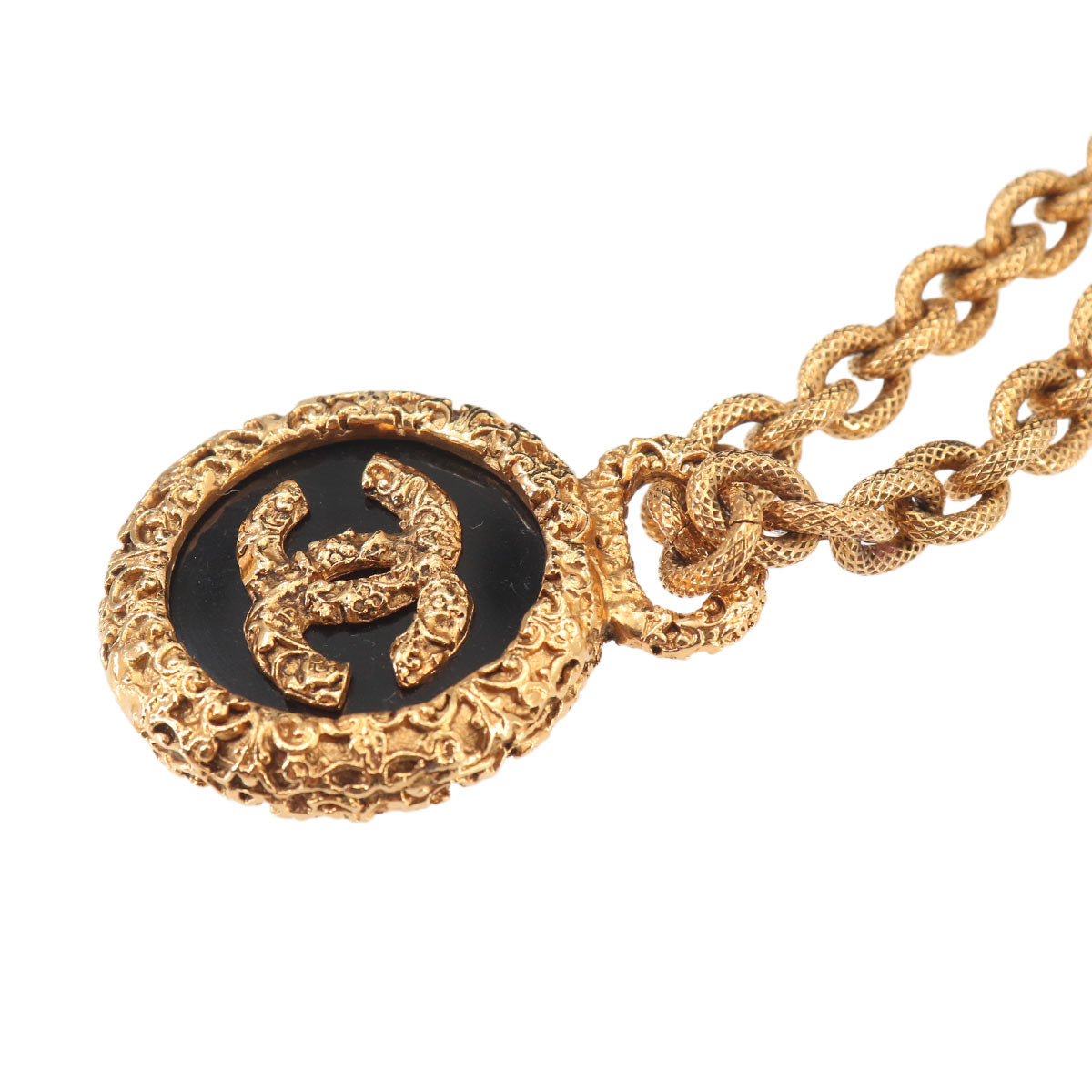Coco Logos Necklace Gold Black 93A Vintage Accessory