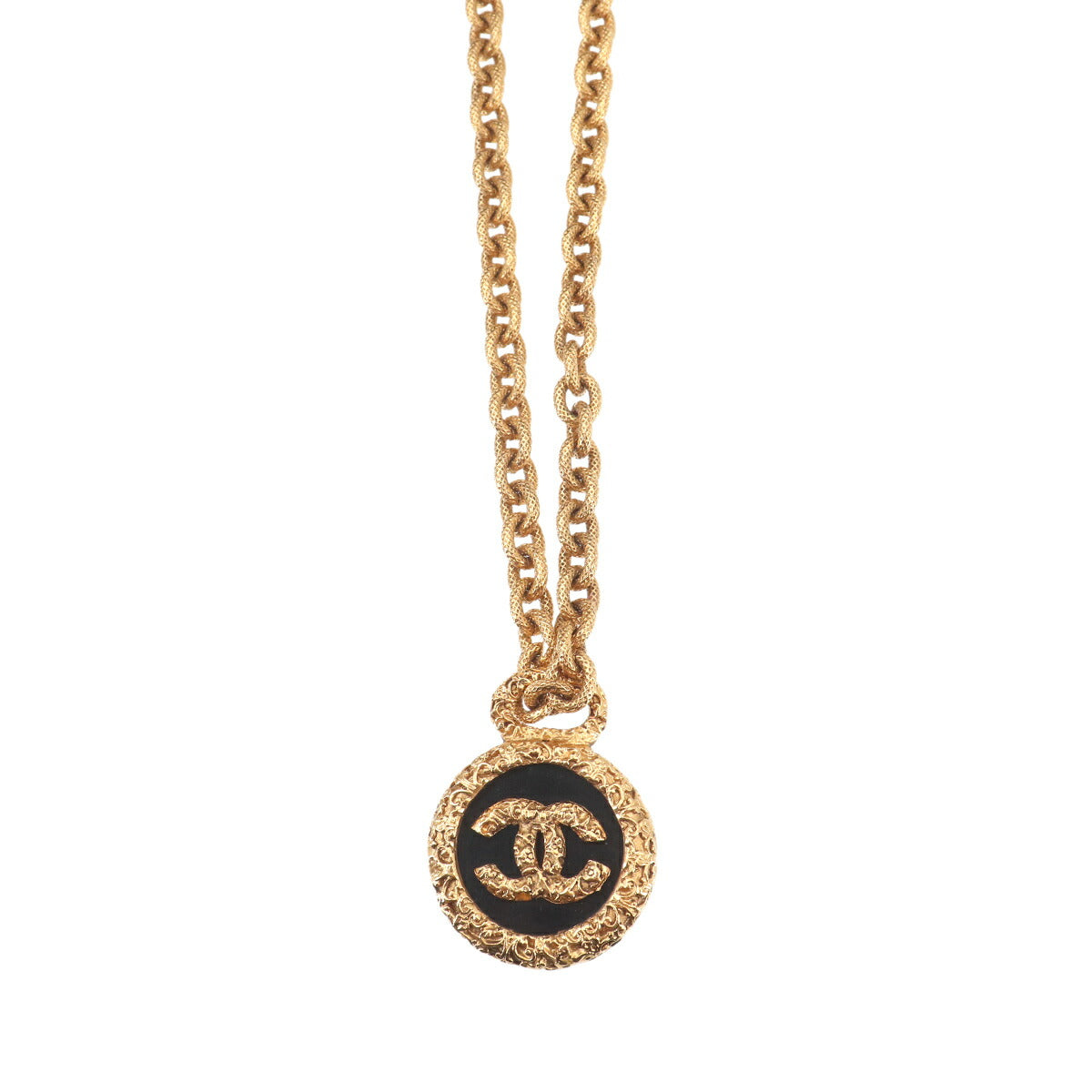 Coco Logos Necklace Gold Black 93A Vintage Accessory