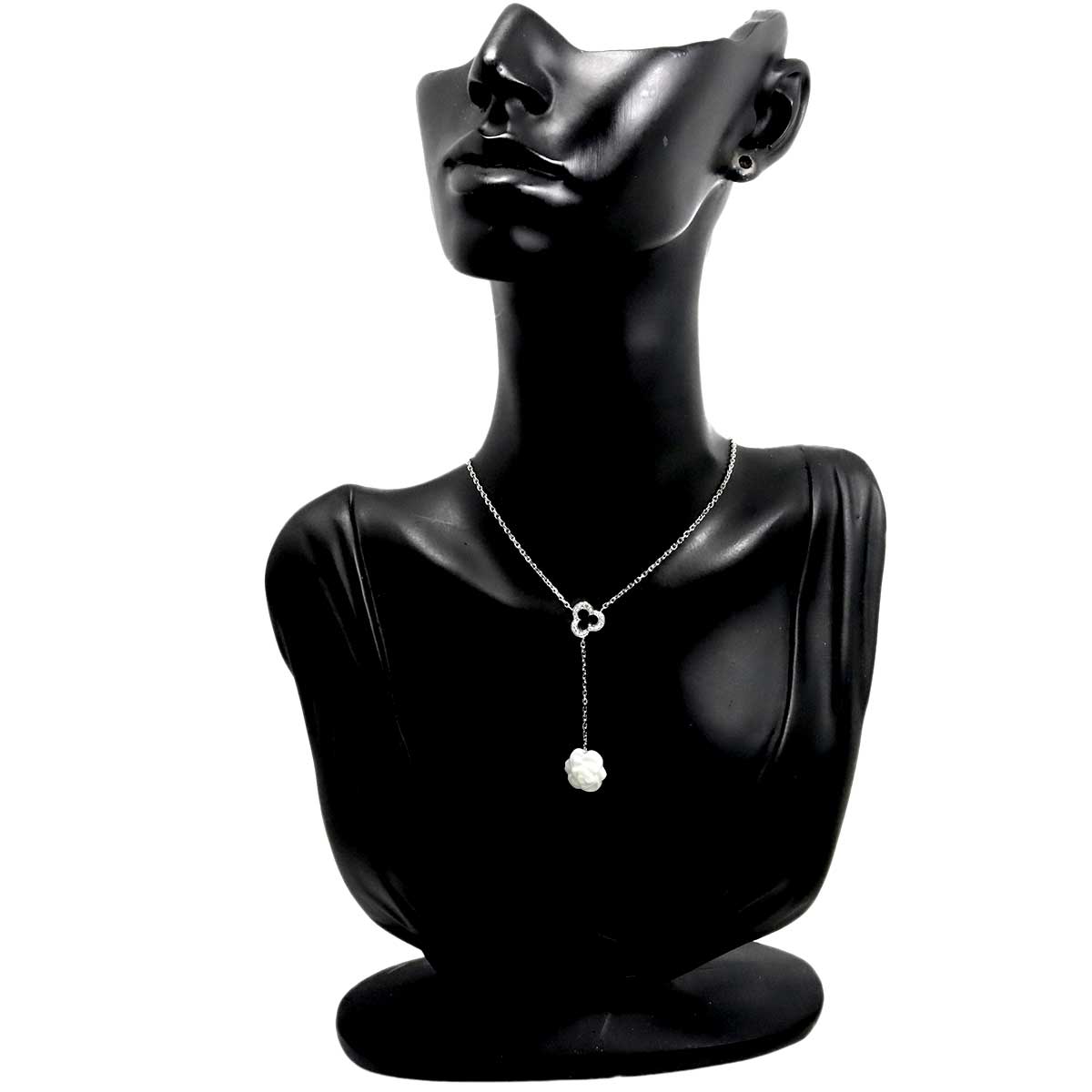 Camelia Necklace Diamond White Agate 18K White Gold 750