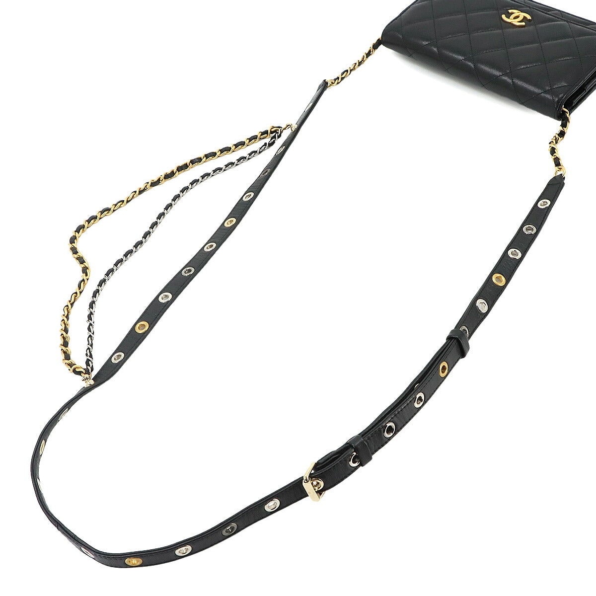 Matelasse Chain Wallet Leather Black AP2548 Purse