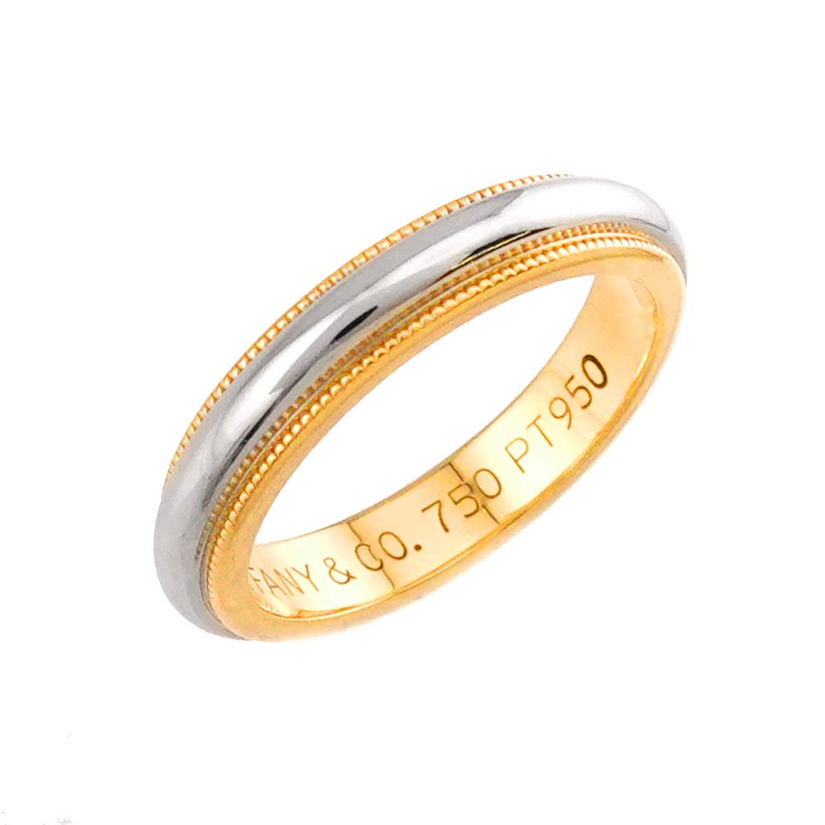 Milgrain Band Ring 18K 750 YG Platinum Size4.5(US)