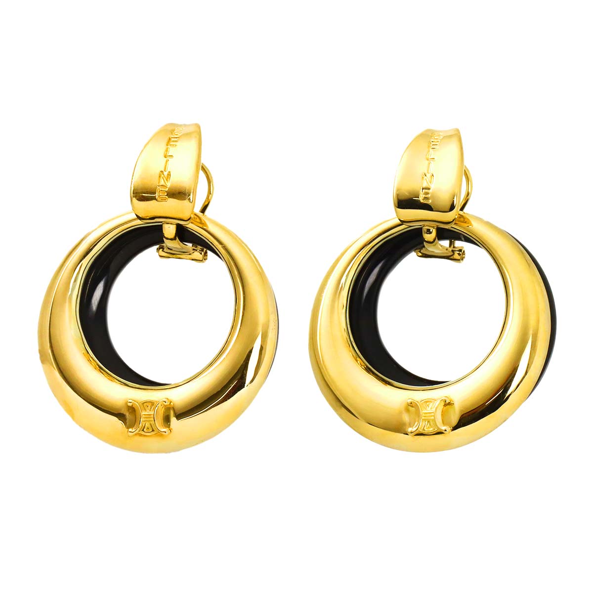 Onyx Earrings Clip-on Earrings Pierced 18K Yellow Gold 750