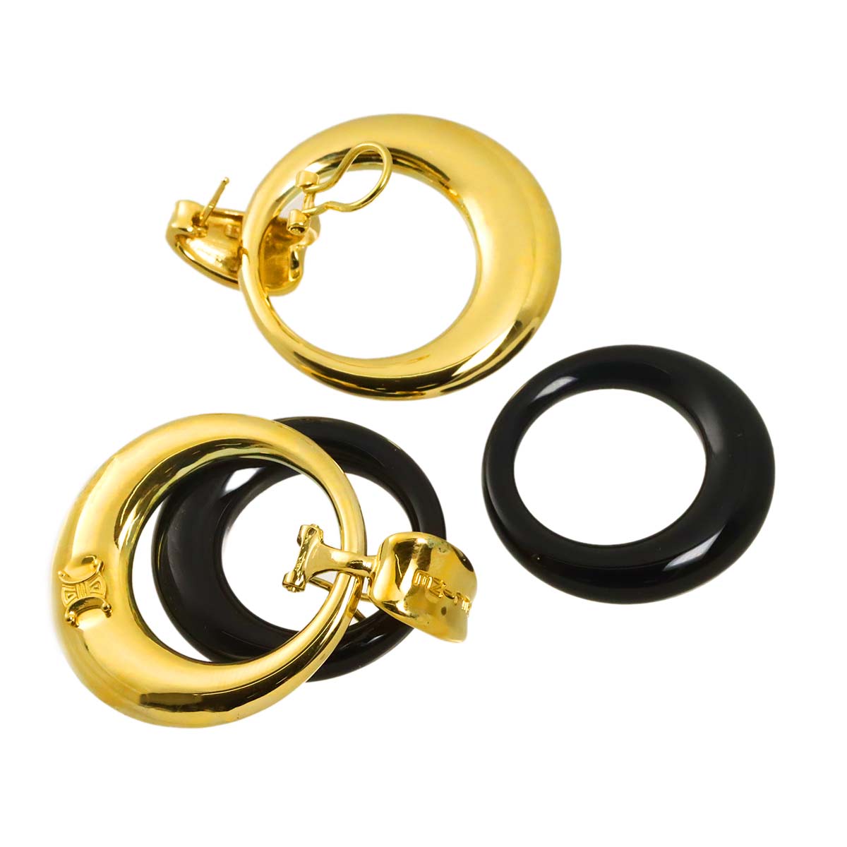 Onyx Earrings Clip-on Earrings Pierced 18K Yellow Gold 750