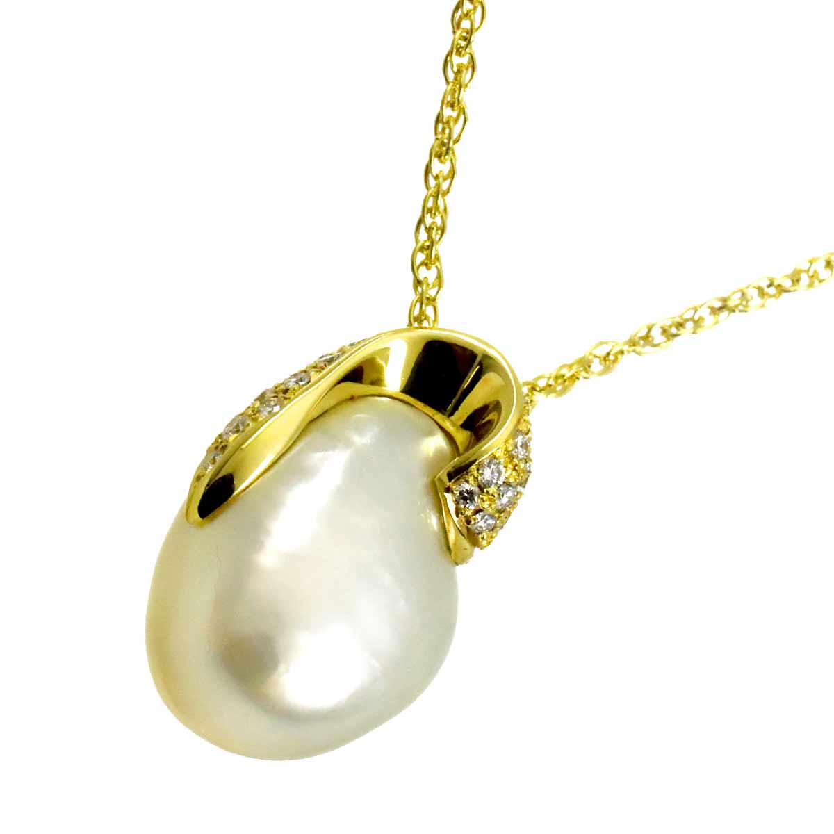 Baroque Pearl Diamond 0.39ct Necklace 18K YG 750