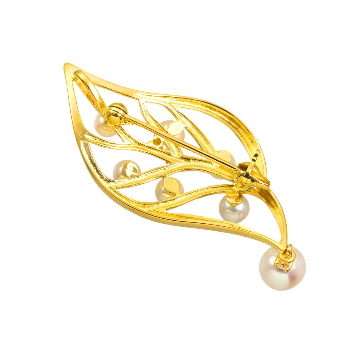 Akoya pearl 6.4-3.7mm Diamond Brooch 18K Yellow Gold 750