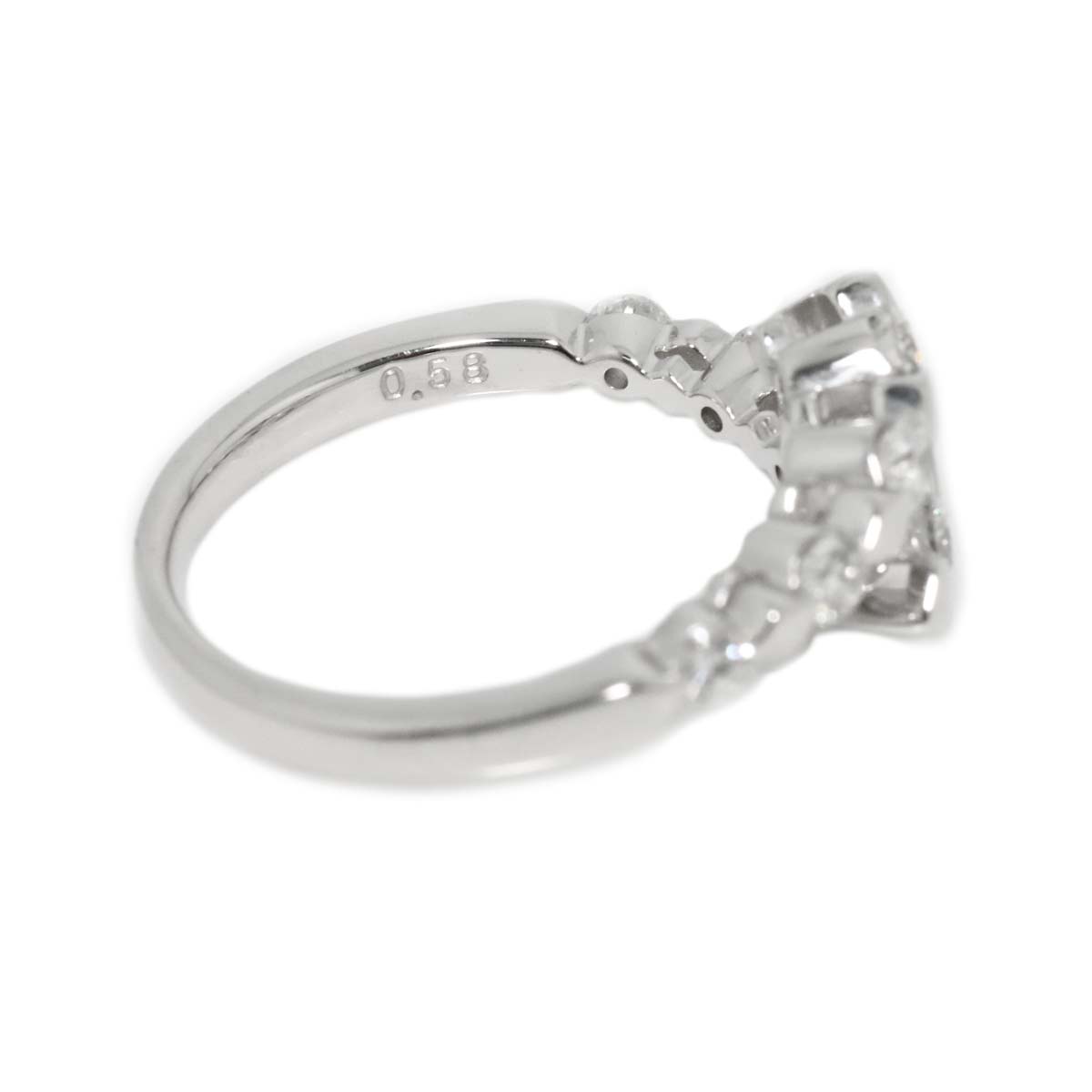 Diamond 0.58ct Ring 18K White Gold 750 Size6(US)