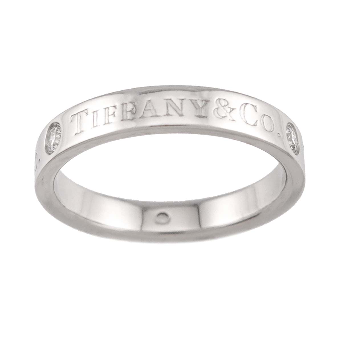 Logo Flat Band Ring Diamond 3P Platinum Size4-4.5(US)