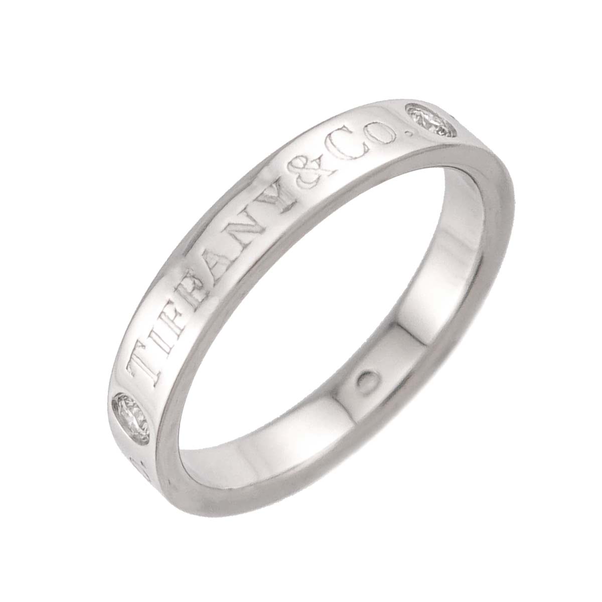 Logo Flat Band Ring Diamond 3P Platinum Size4-4.5(US)