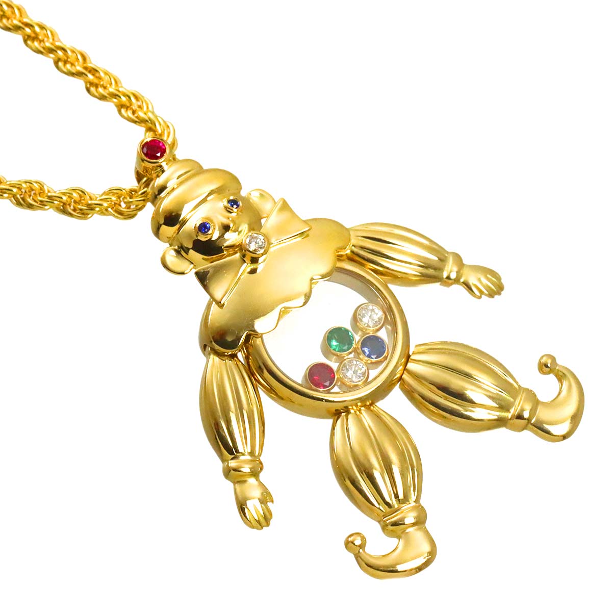 Happy Diamond clown Multi Stone Necklace 18K YG 750