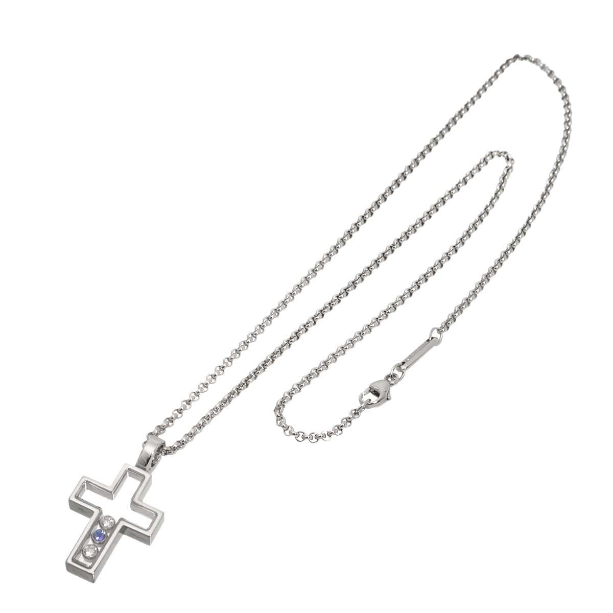 Happy Diamond Sapphire Cross Necklace 18K WG 750