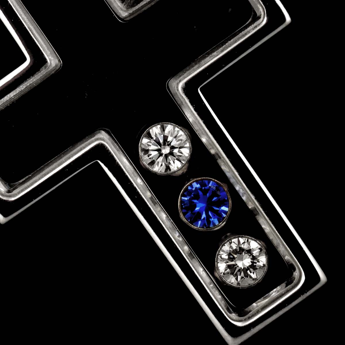 Happy Diamond Sapphire Cross Necklace 18K WG 750