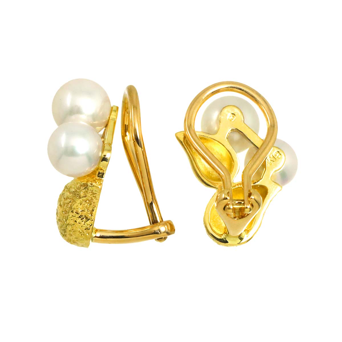 Akoya Pearl 5.8-6.2mm Earrings Clip on 18K Yellow Gold 750