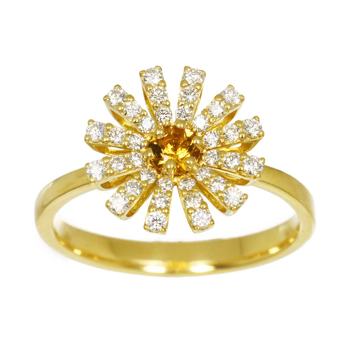 Citrine Diamond Ring 18K YG 750 size6.25-6.5(US)