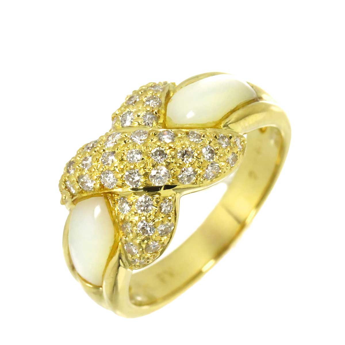 Diamond 0.53ct Shell Ring 18K YG 750 size6.75(US)