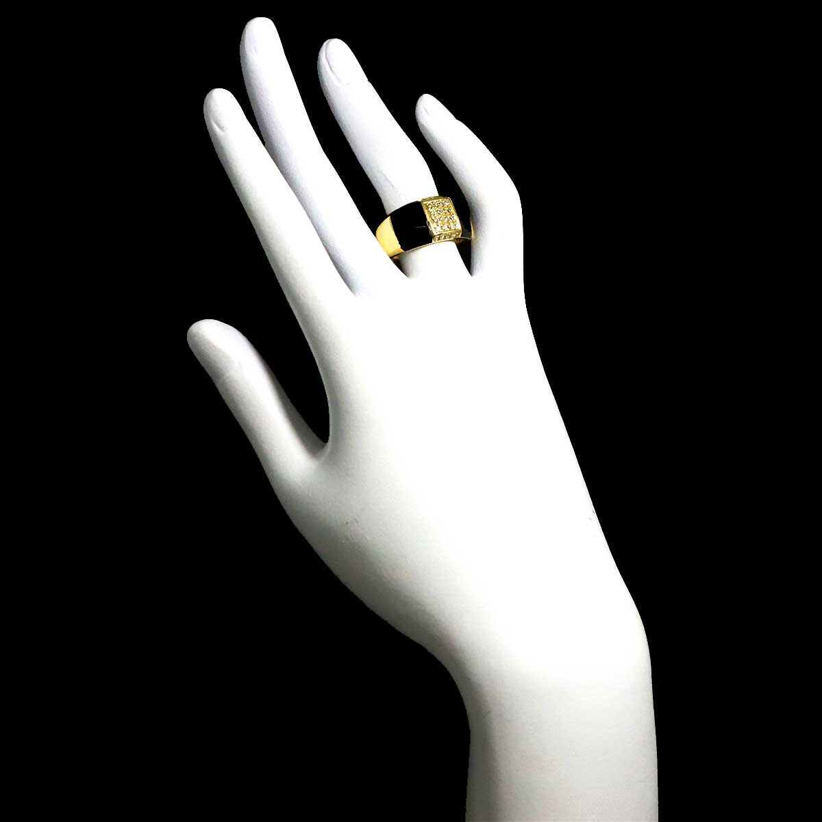 Onyx Diamond 0.24ct Ring 18K Yellow Gold 750 Size8.75(US)