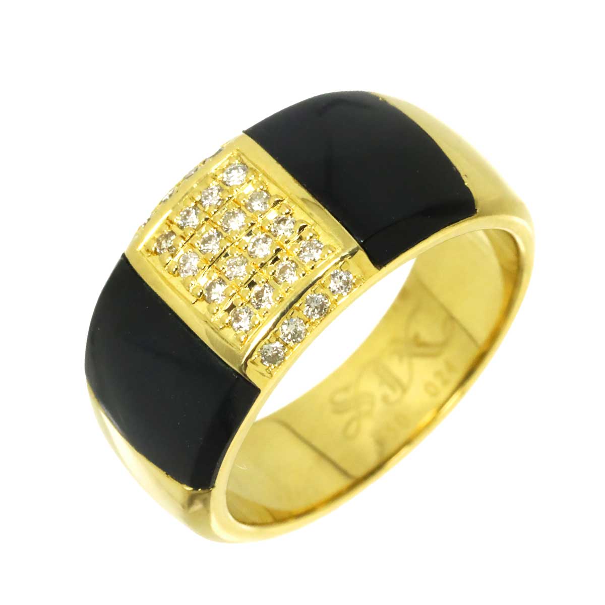 Onyx Diamond 0.24ct Ring 18K Yellow Gold 750 Size8.75(US)