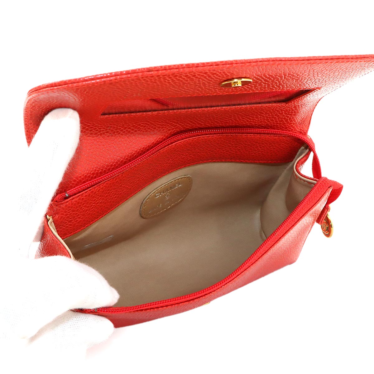 CC Logos Pouch Leather Red A07007