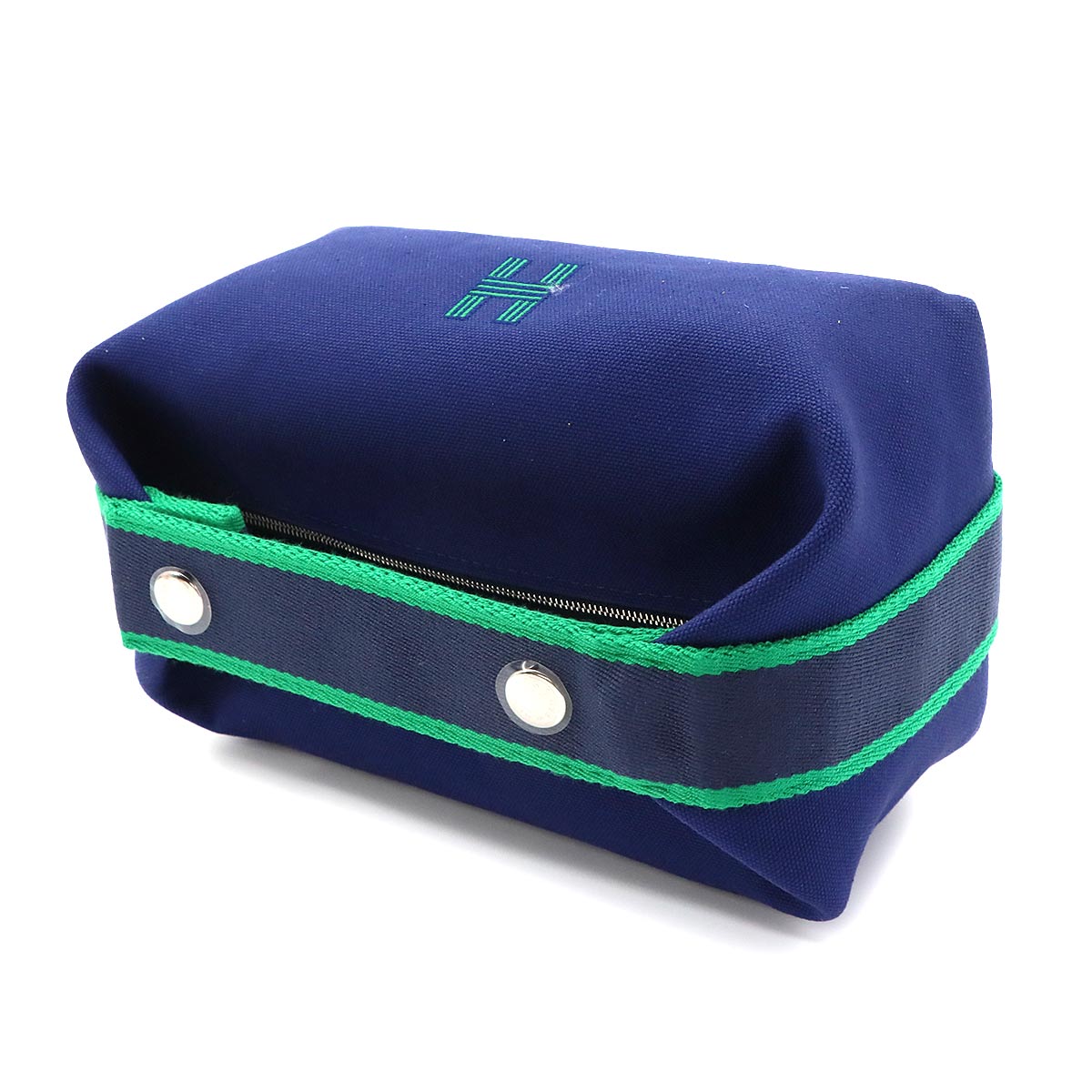 Bride a Brac PM Hand Bag Toile H Blue Marine Green Pouch