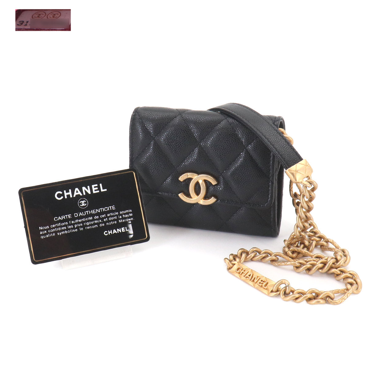 Matelasse Bracelet On Chain Shoulder Card Case Leather Black