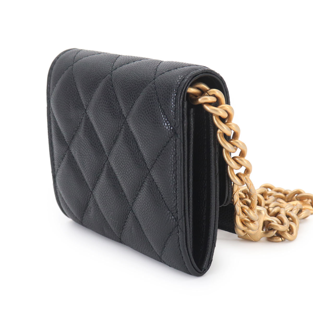 Matelasse Bracelet On Chain Shoulder Card Case Leather Black