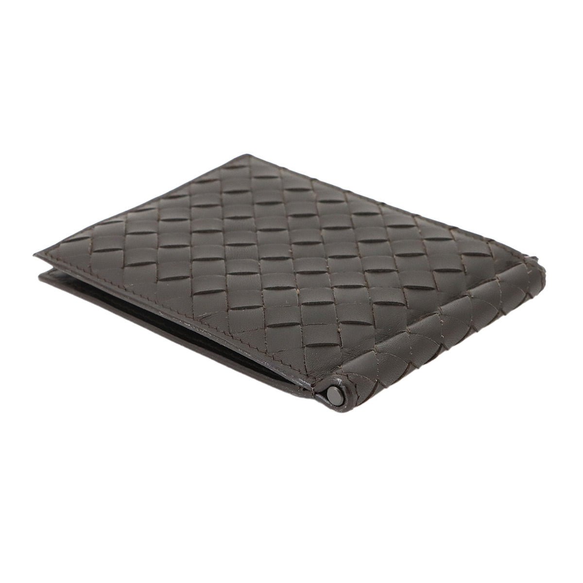 Intrecciato Money Clip Wallet Leather Brown 123180