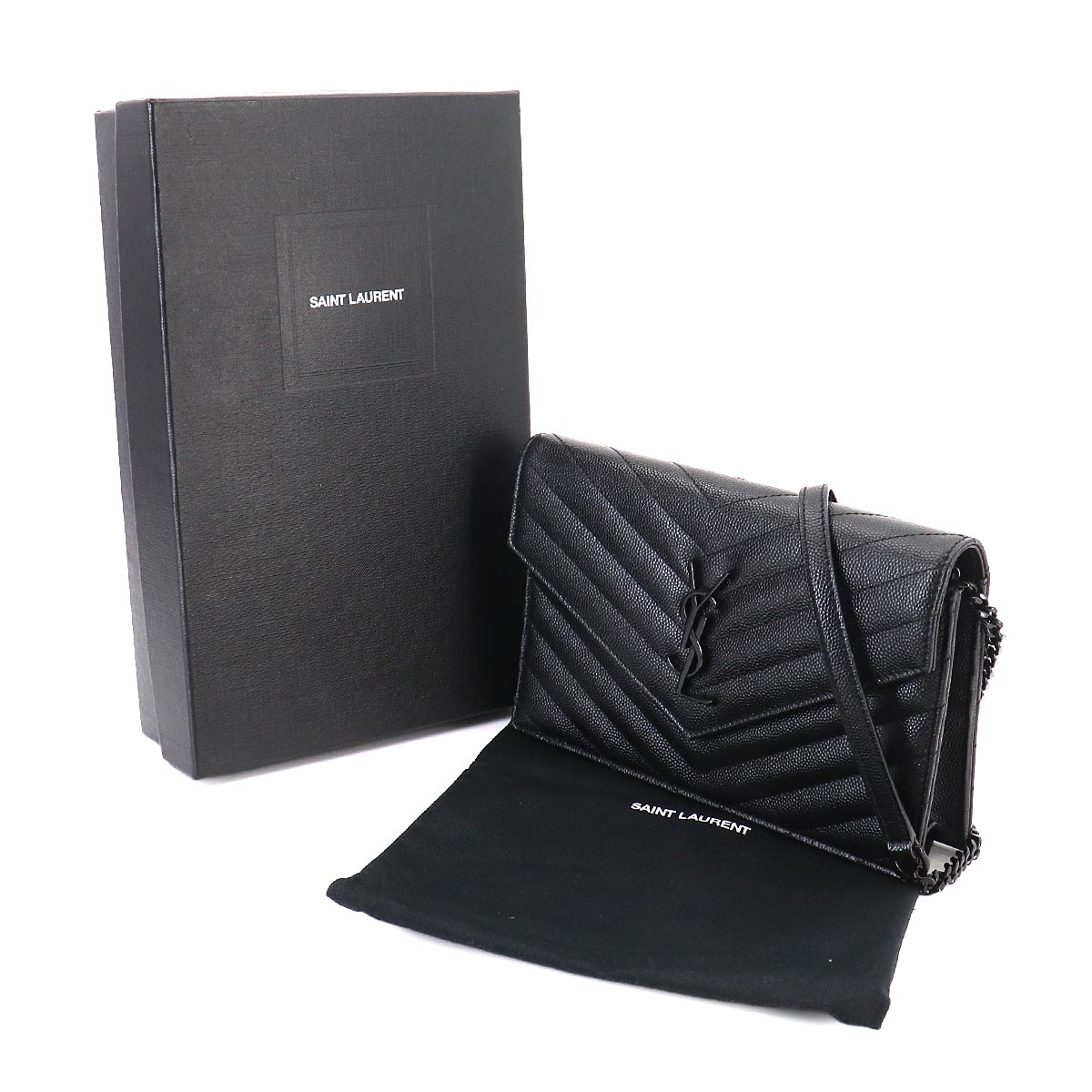 Cassandre Envelope Chain Wallet Leather Black 393953