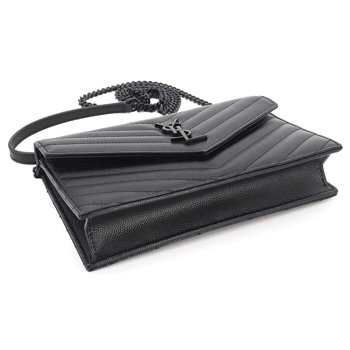 Cassandre Envelope Chain Wallet Leather Black 393953